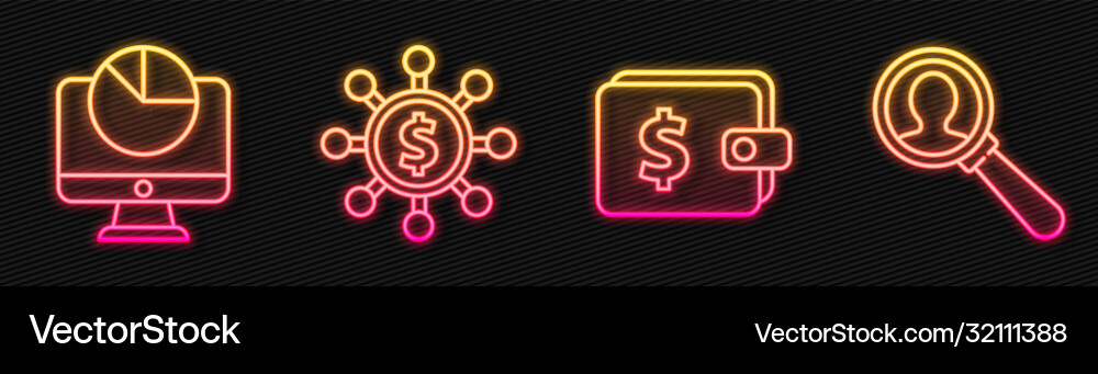 Set line wallet with dollar computer monitor Set line wallet with dollar computer monitor vector image