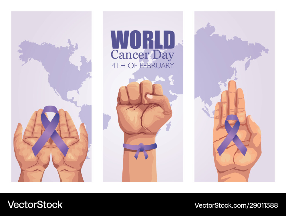 World cancer day poster with hands and ribbon World cancer day poster with hands and ribbon Vector Image