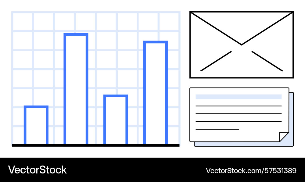 Bar graph analysis with envelope and document Bar graph analysis with envelope and document vector image