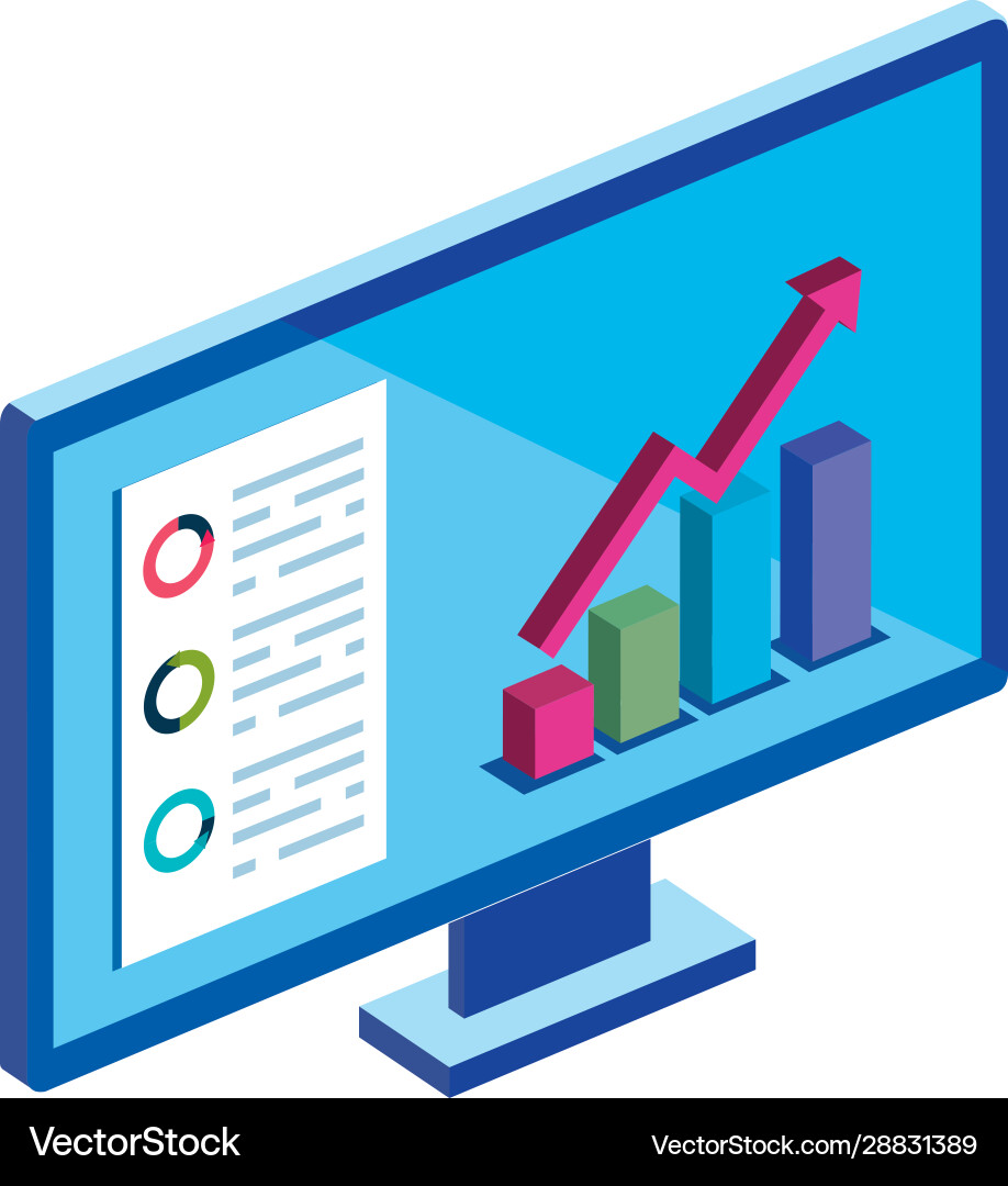 Computer desktop with infographic isolated icon Computer desktop with infographic isolated icon vector image