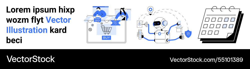Digital commerce automation and scheduling icons vector image
