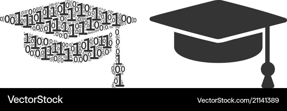 Graduation cap mosaic of binary digits Graduation cap mosaic of binary digits vector image