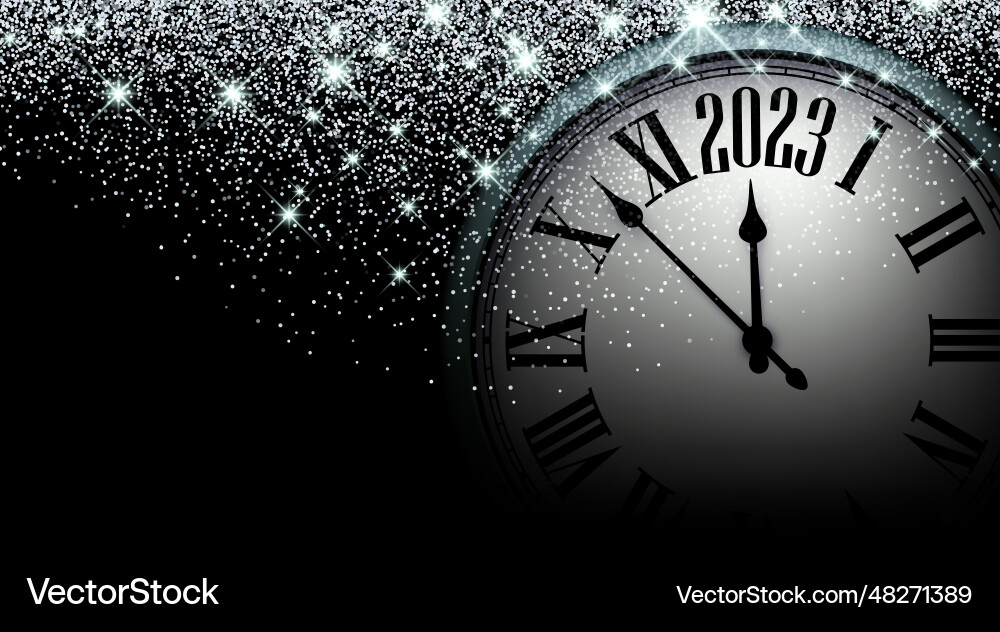 Half hidden clock showing 2023 on back background Half hidden clock showing 2023 on back background vector image