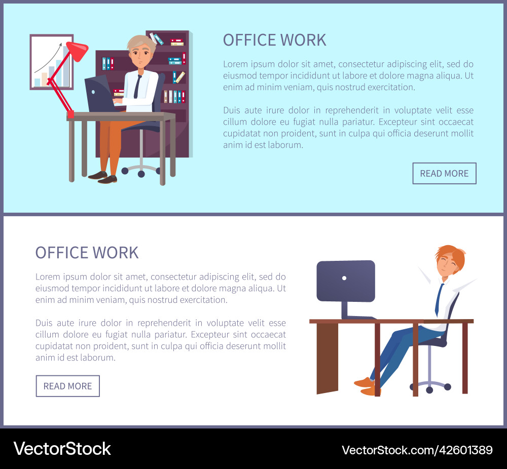 Office work poster text sample males sit workplace Office work poster text sample males sit workplace vector image