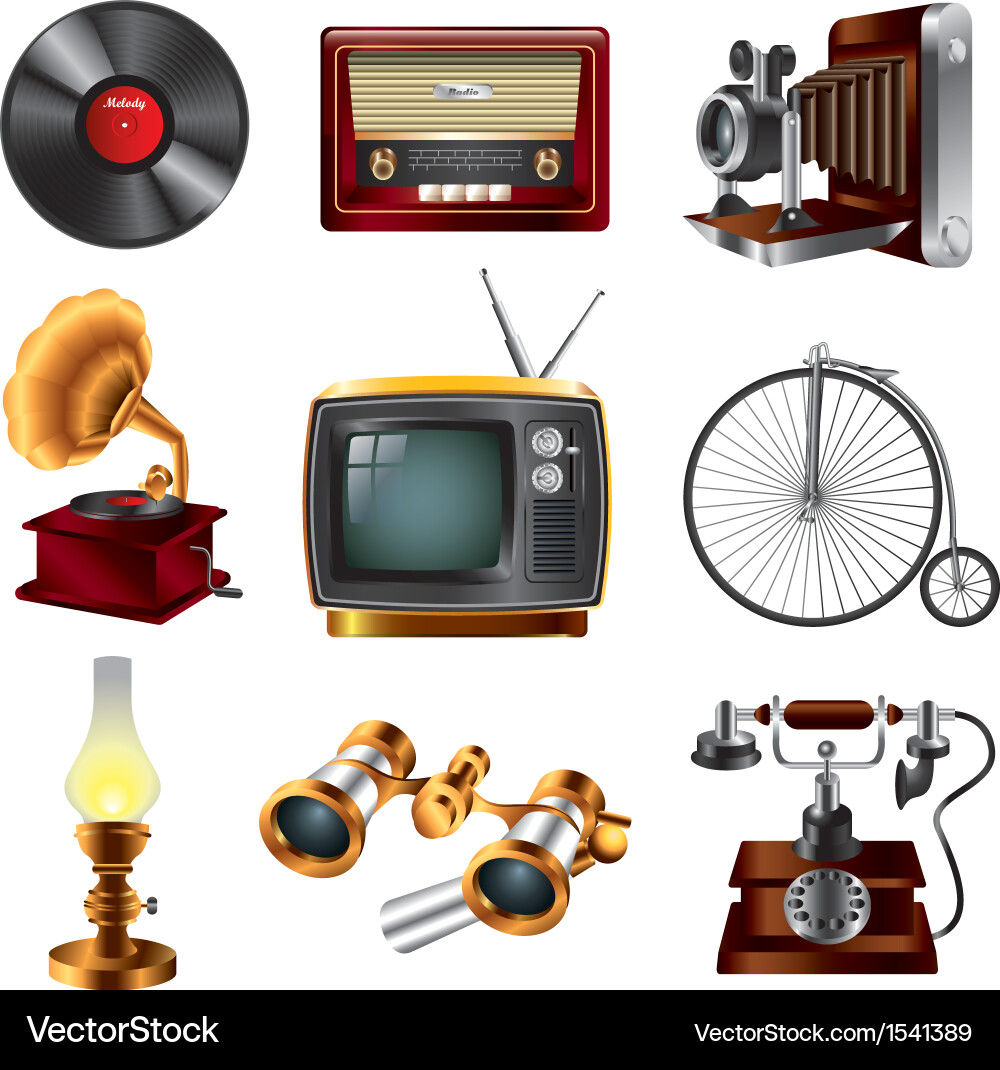 Retro Objects Icons Set Vector Image