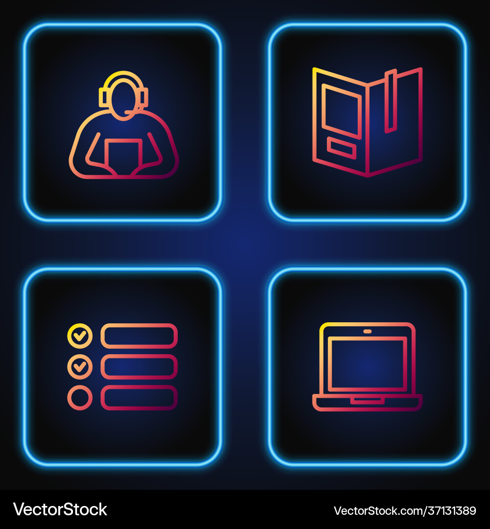 Set line laptop task list student and open book vector image
