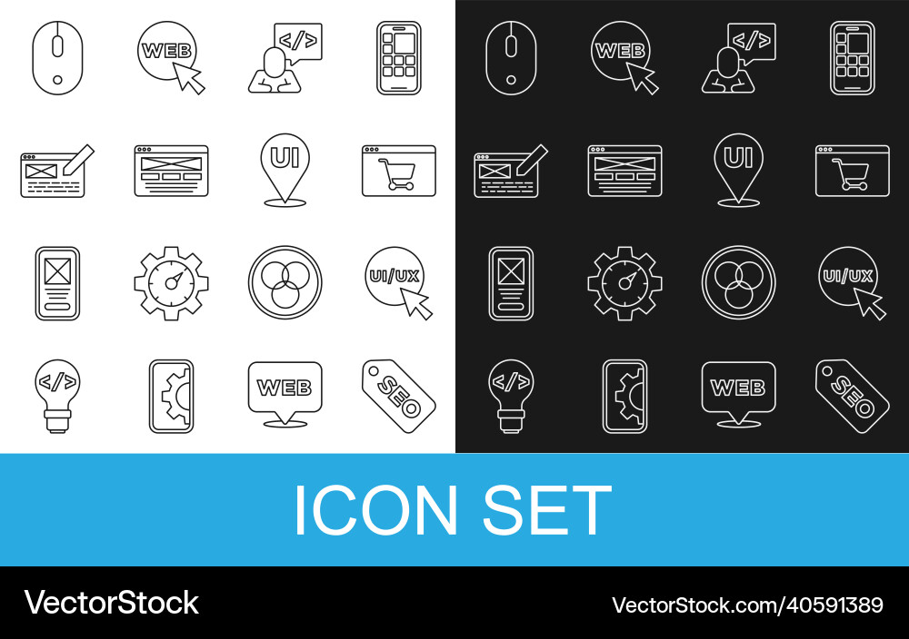 Set line seo optimization ui or ux design online Set line seo optimization ui or ux design online vector image