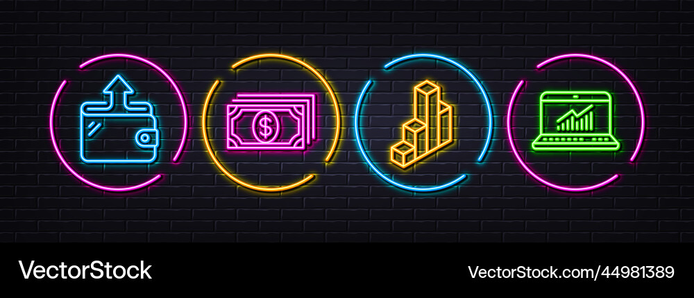 Wallet payment and 3d chart minimal line icons Wallet payment and 3d chart minimal line icons Vector Image