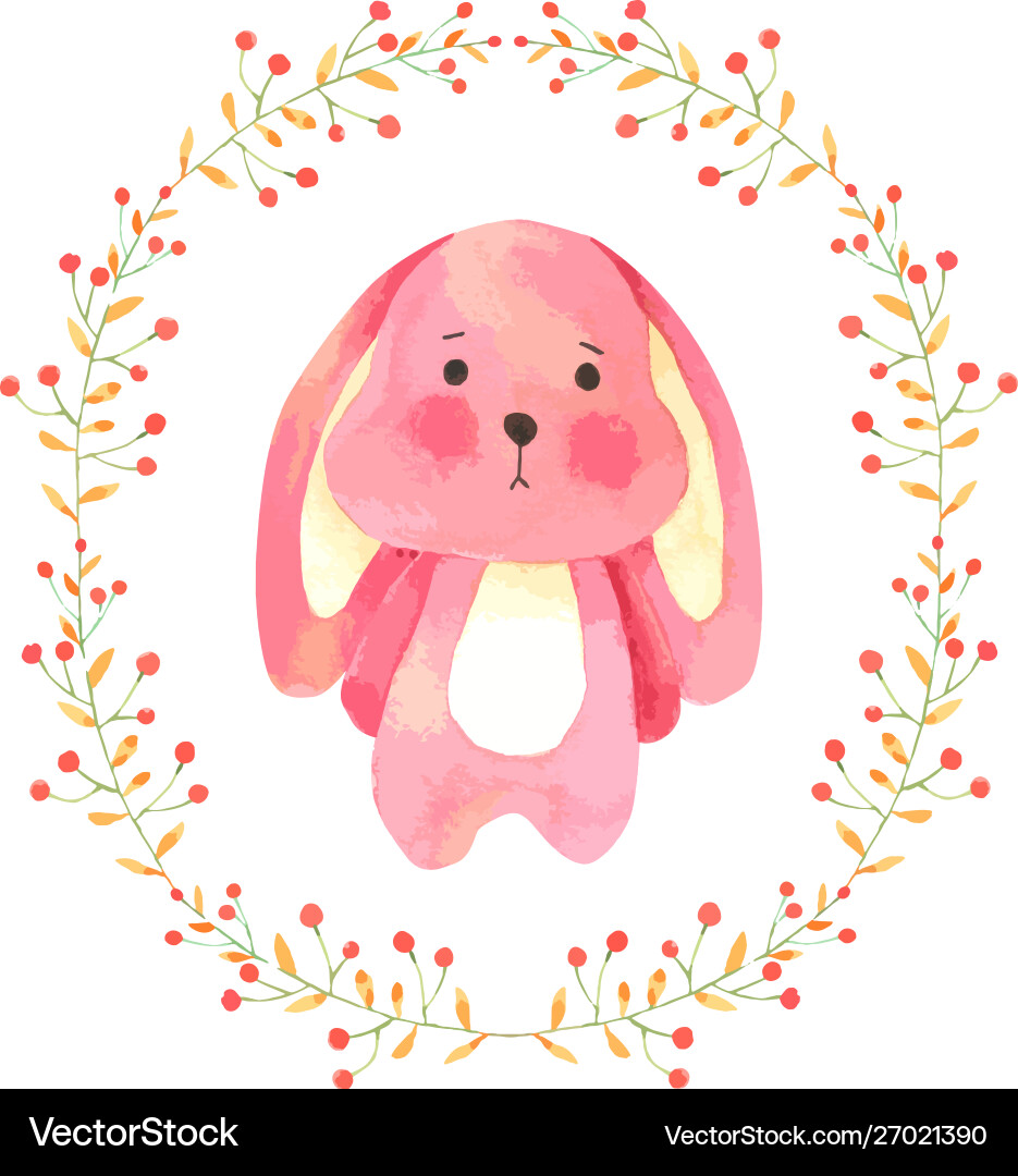 Bunny in flower wreat watercolor cute rabbit Bunny in flower wreat watercolor cute rabbit vector image