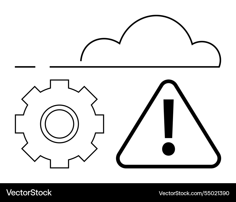Cloud computing with gear and alert triangle Cloud computing with gear and alert triangle vector image