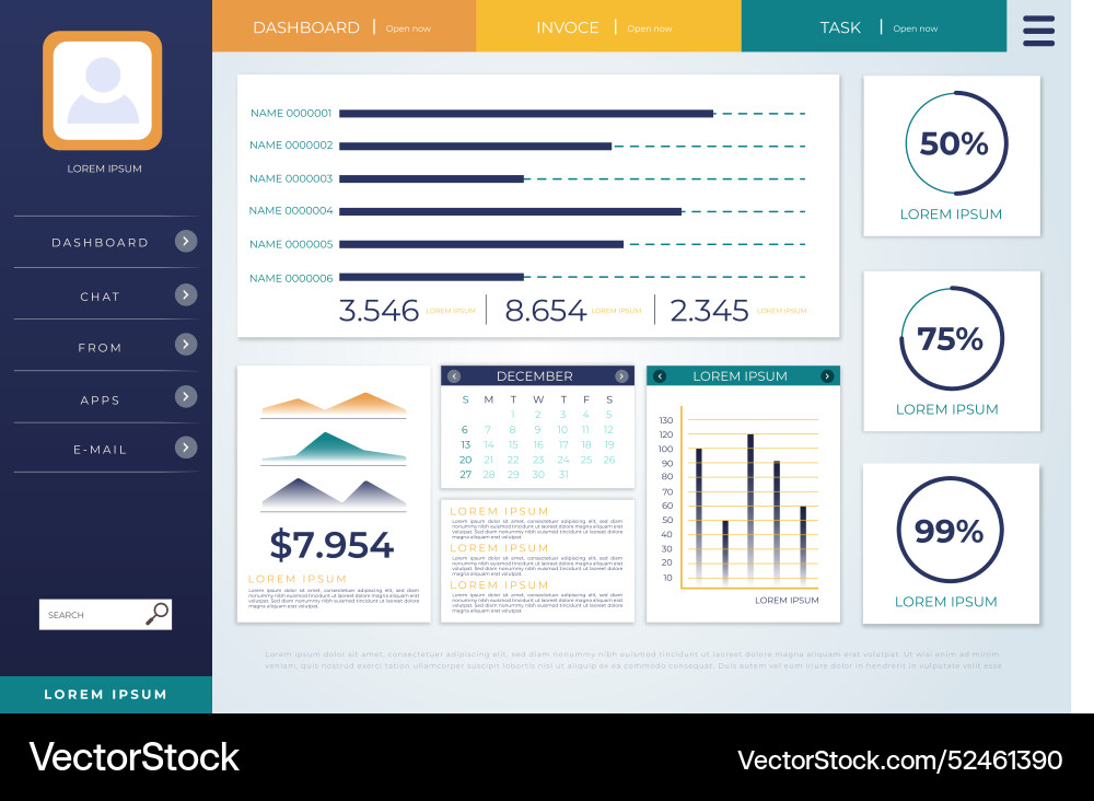 Dashboard user panel template Vector Image