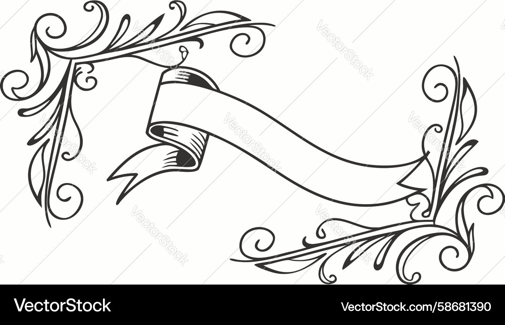 Decorative scrollwork corner element with ribbon Vector Image