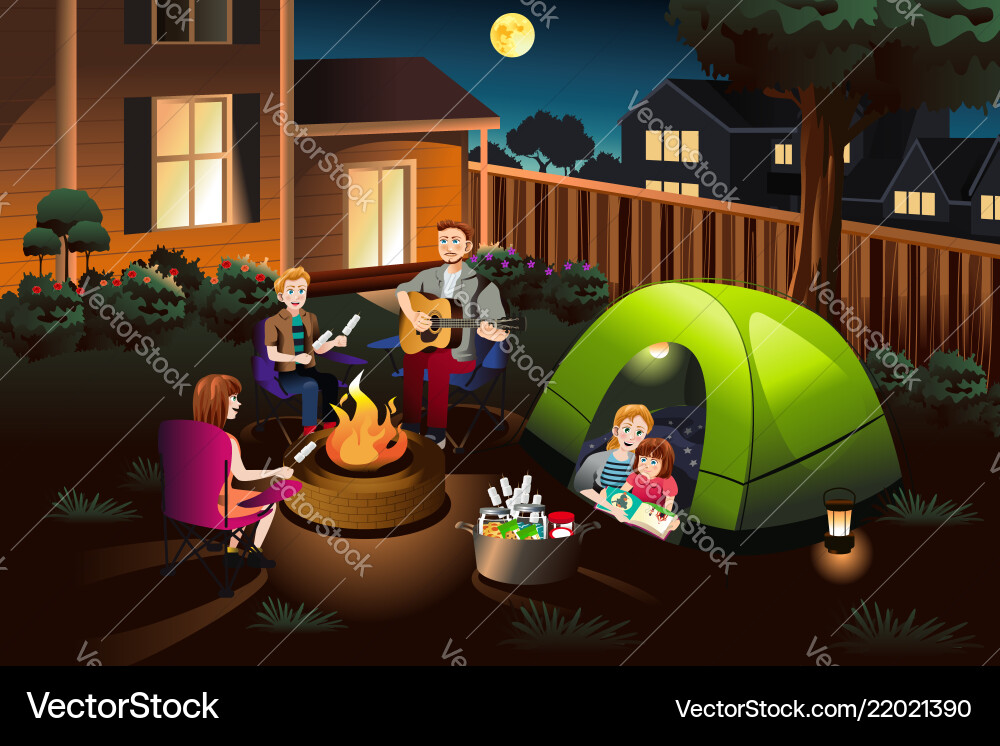 Familiencamping im Hinterhof Familiencamping im Hinterhof vektorbild