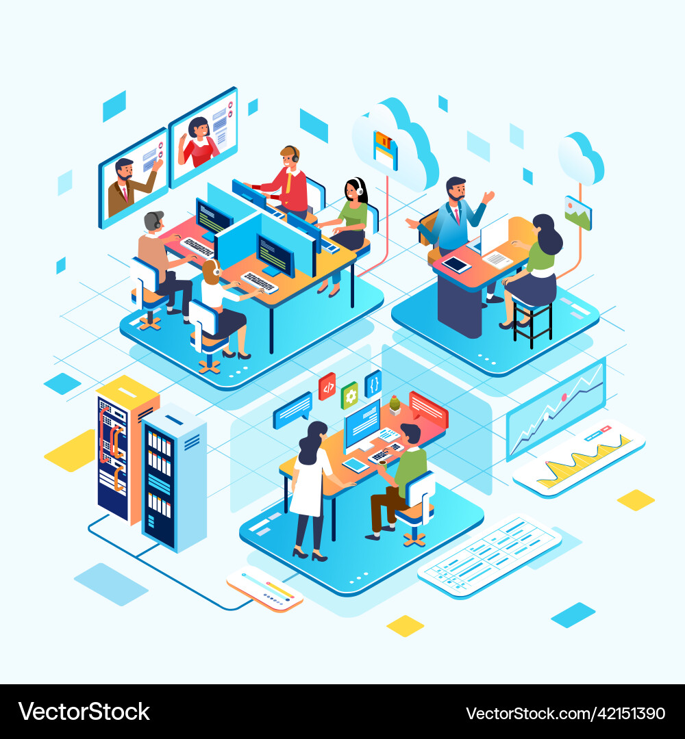 Isometric of cloud network database management vector image