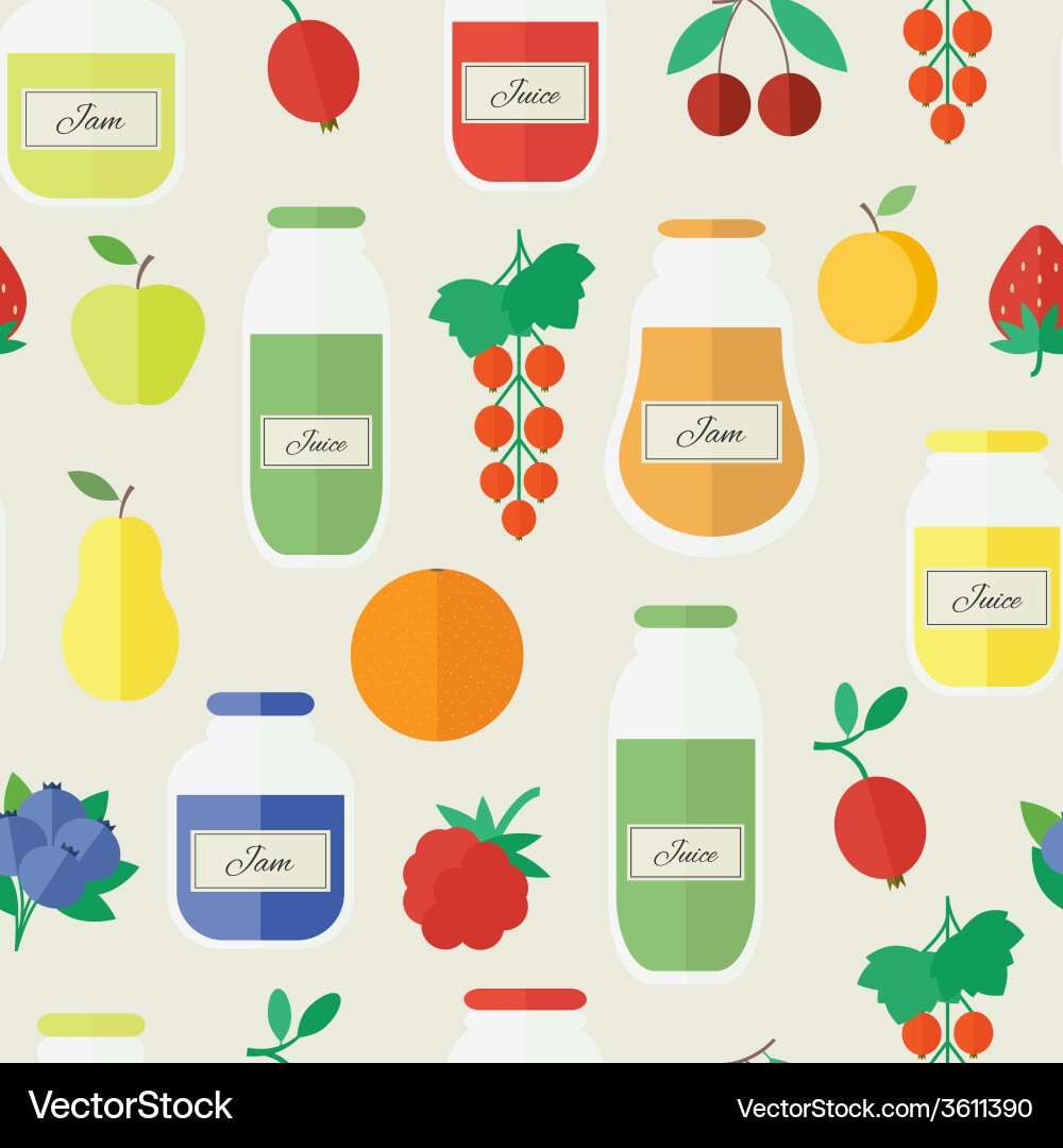 Jam and juice seamless pattern in flat style Vector Image
