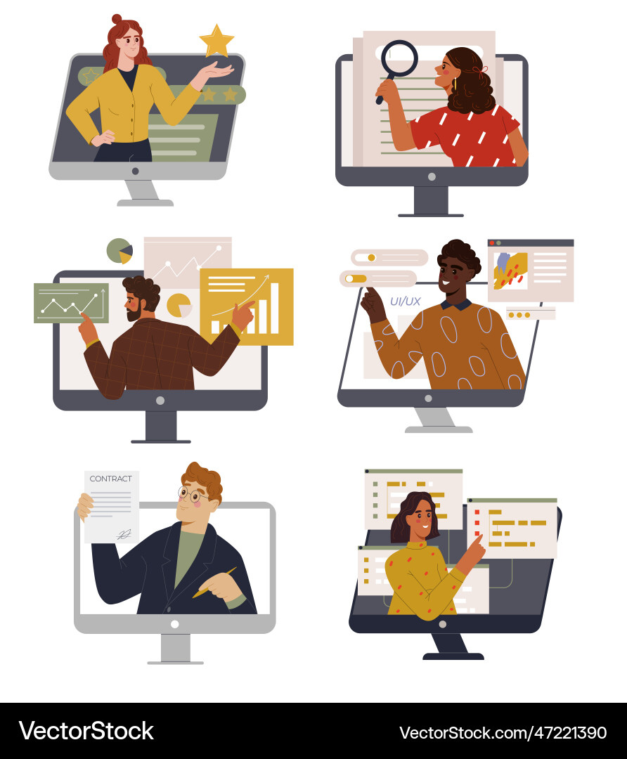 People at computer set People at computer set vector image