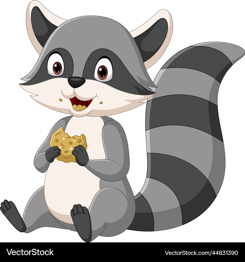 Süße Waschbär Cartoon sitzen und essen Cookies Süße Waschbär Cartoon sitzen und essen Cookies vektorbild