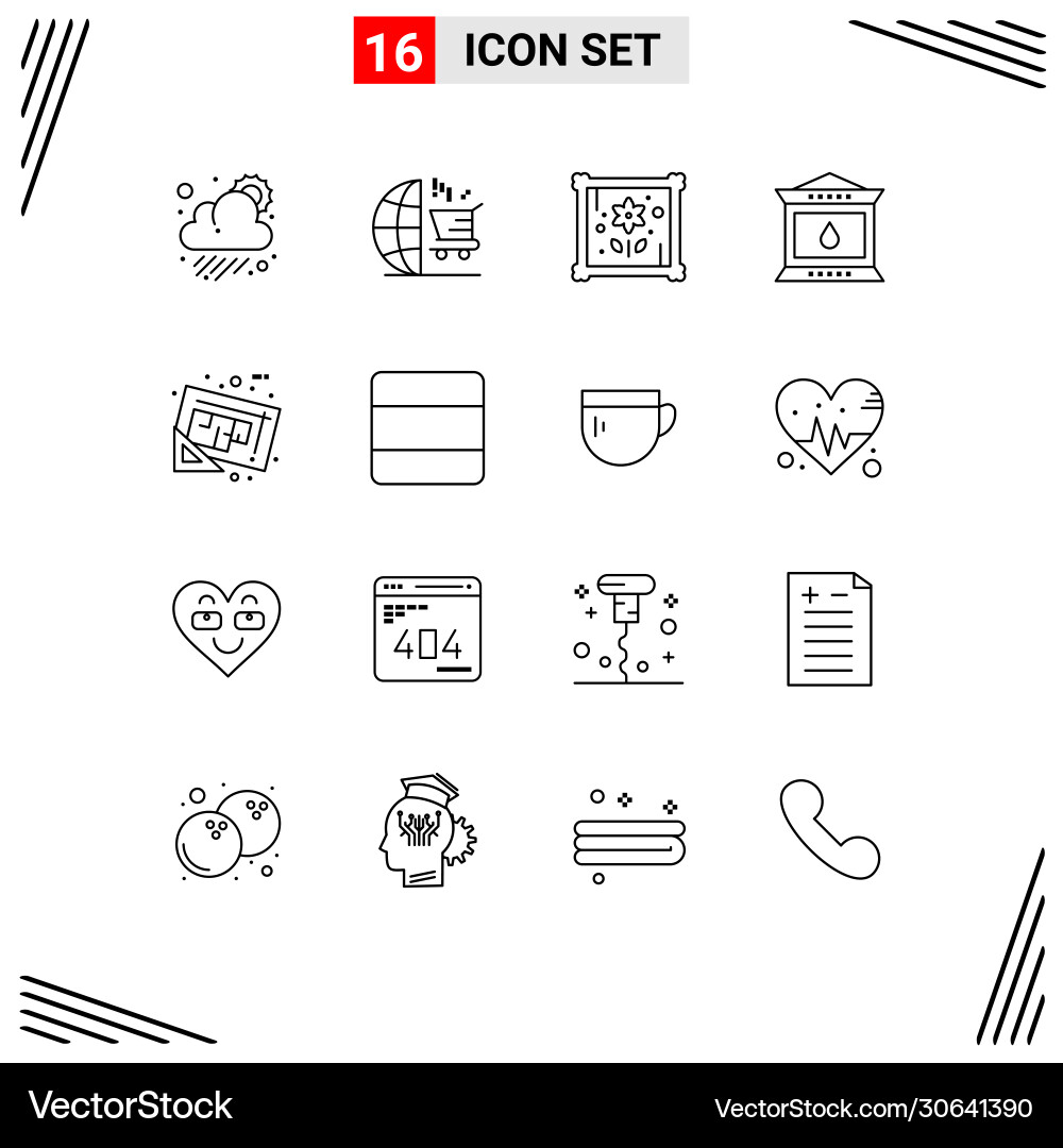 Set 16 outlines on grid for map blueprint Vector Image