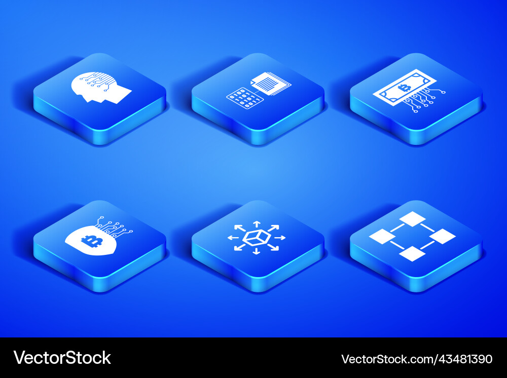 Set blockchain technology brain as digital vector image