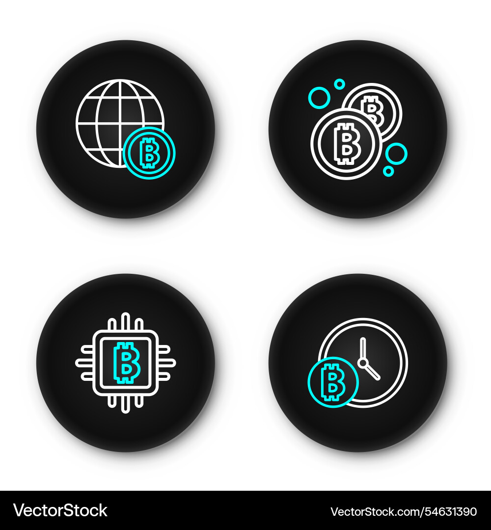 Set line bitcoin with clock cpu mining farm vector image