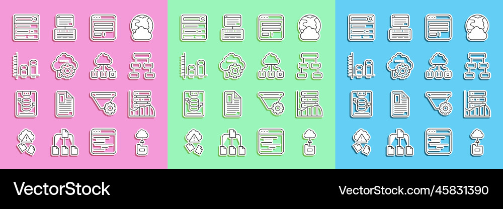 Set line cloud technology data transfer server Set line cloud technology data transfer server vector image