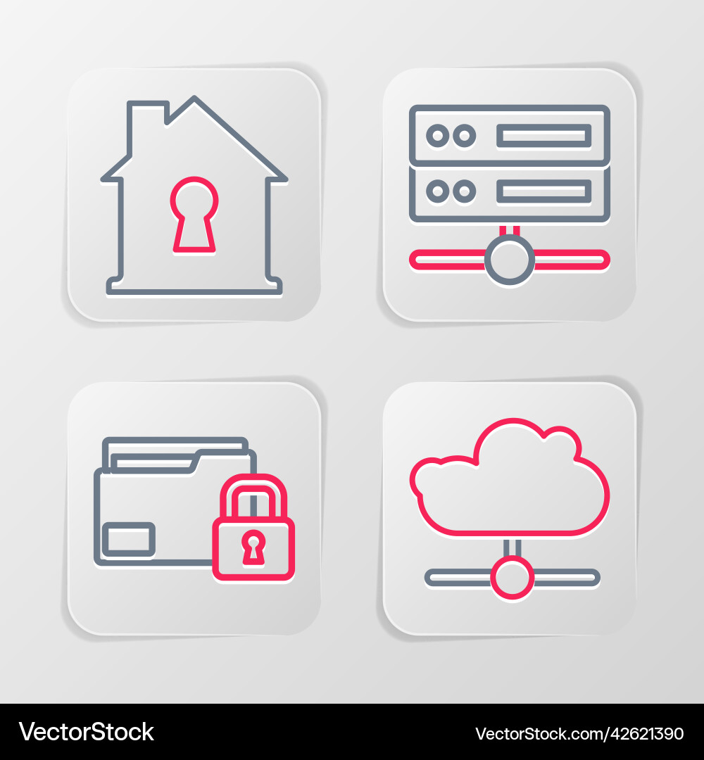 Set line network cloud connection folder and lock Set line network cloud connection folder and lock Vector Image