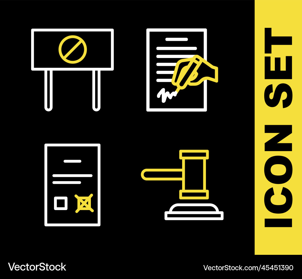 Set line petition judge gavel poll document Vector Image