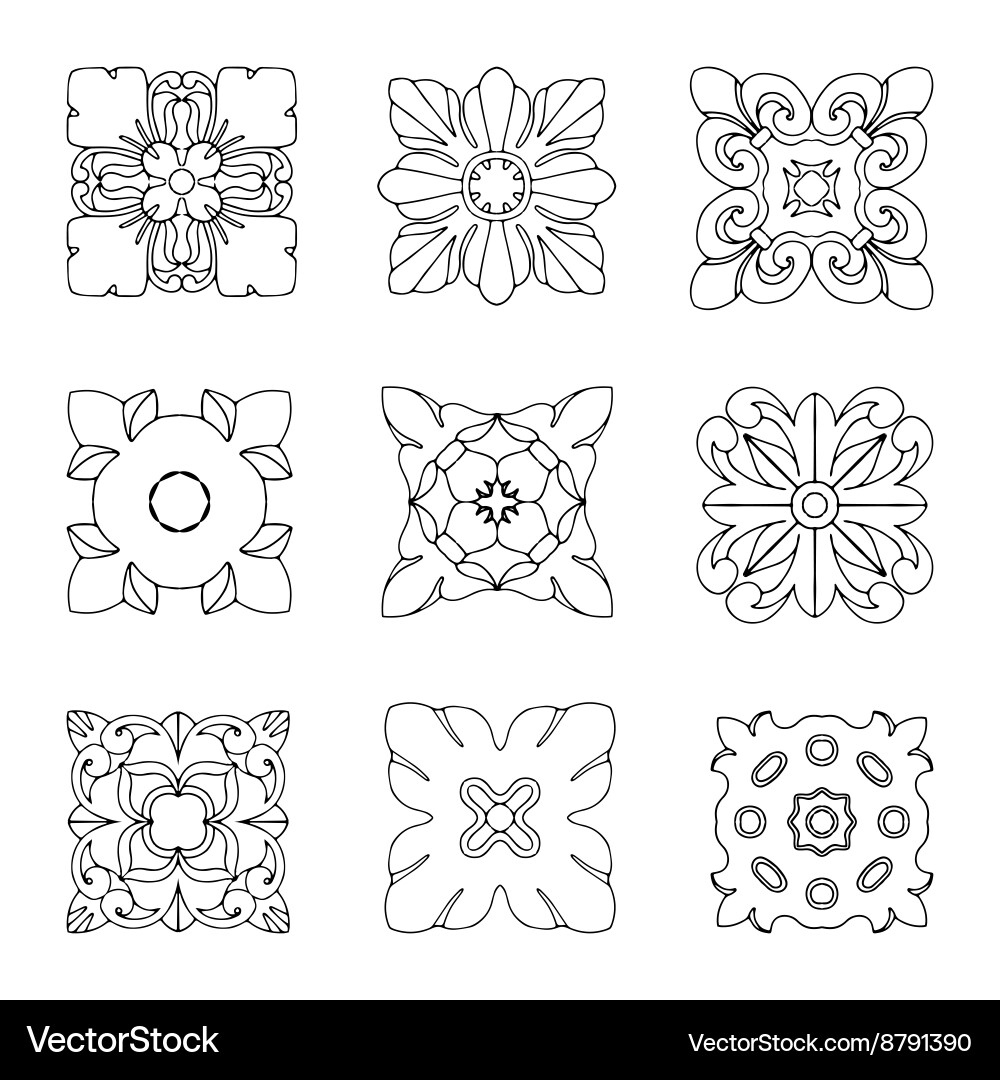 Set of square rosette elements Vector Image