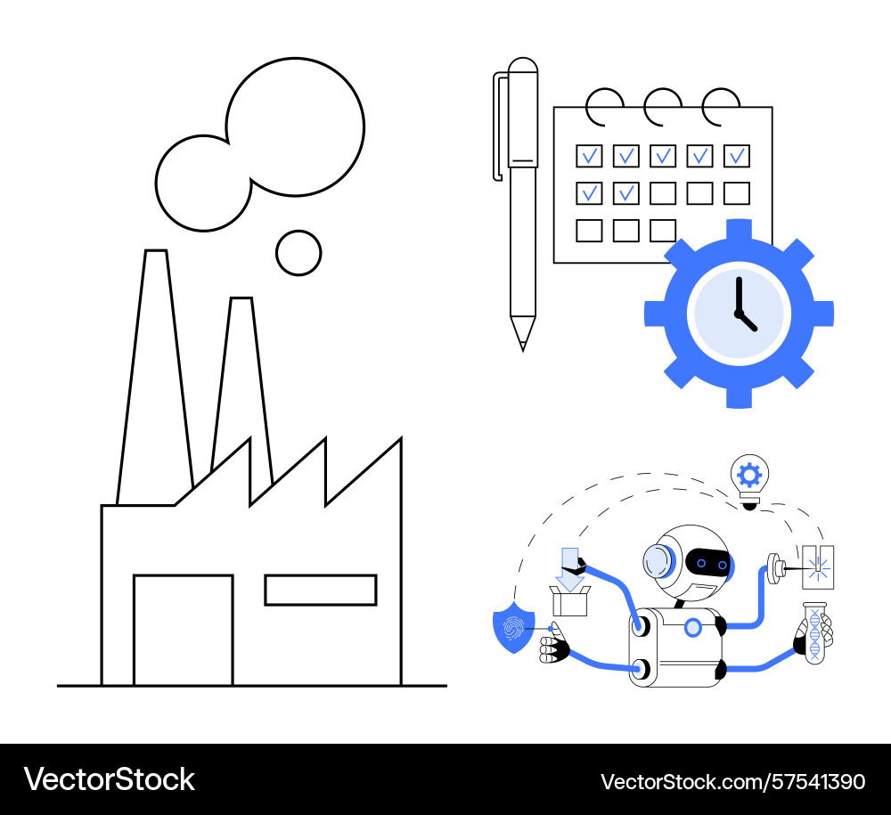 Smart Factory Automation mit Robotik-Scheduling Smart Factory Automation mit Robotik-Scheduling vektorbild