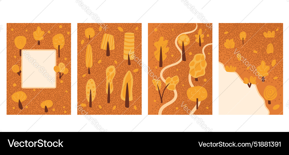 Autumn forest background set with border template Autumn forest background set with border template vector image