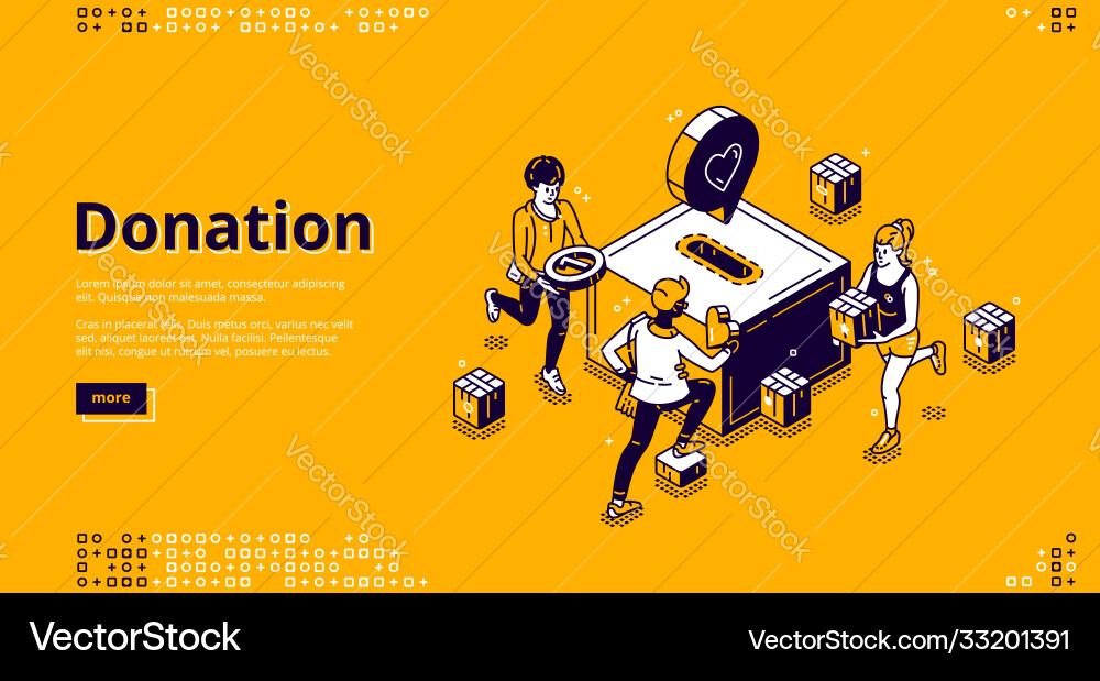 Donation and charity isometric landing page banner Donation and charity isometric landing page banner vector image