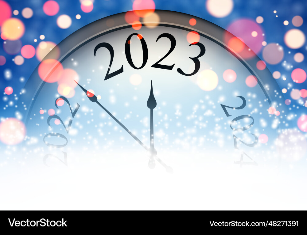 Half hidden clock showing 2023 with colorful Half hidden clock showing 2023 with colorful vector image