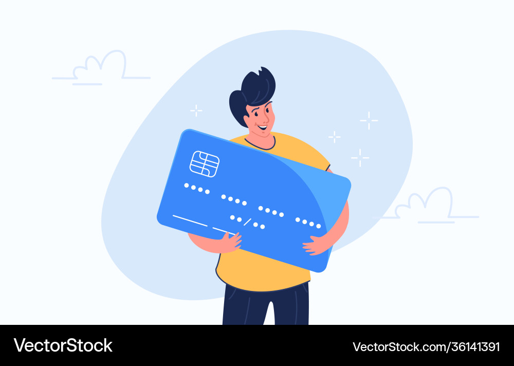 Happy smiling man hugging big credit card vector image