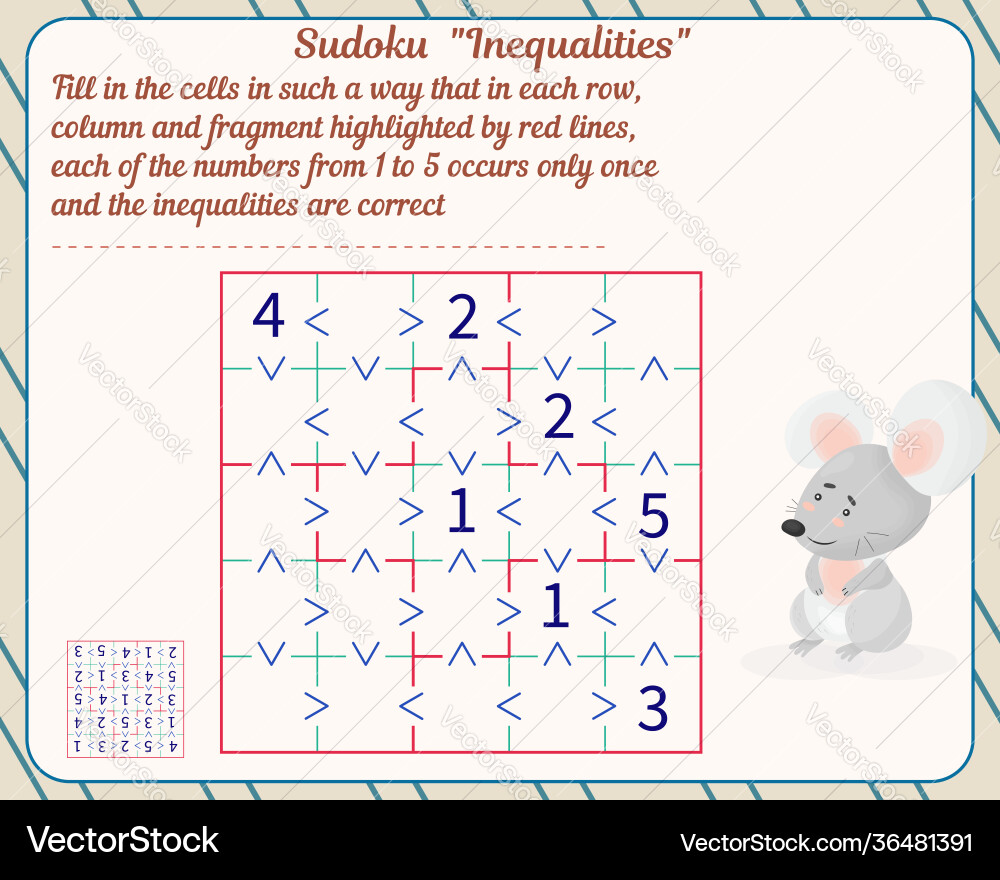 Inequality Sudoku Game - Logic Puzzle vector image