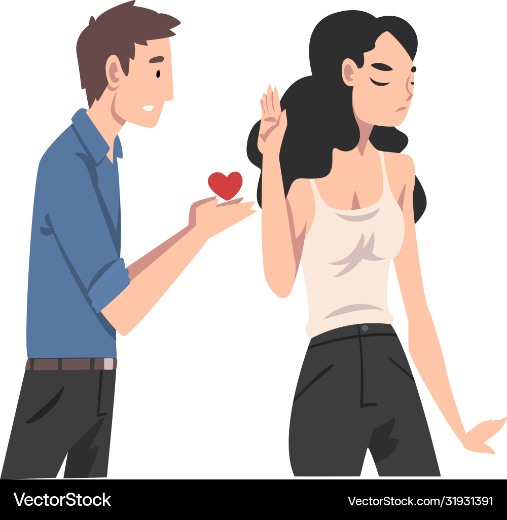 Mann bietet sein Herz zu einem Mädchen ungeteilt Liebe Mann bietet sein Herz zu einem Mädchen ungeteilt Liebe vektorbild