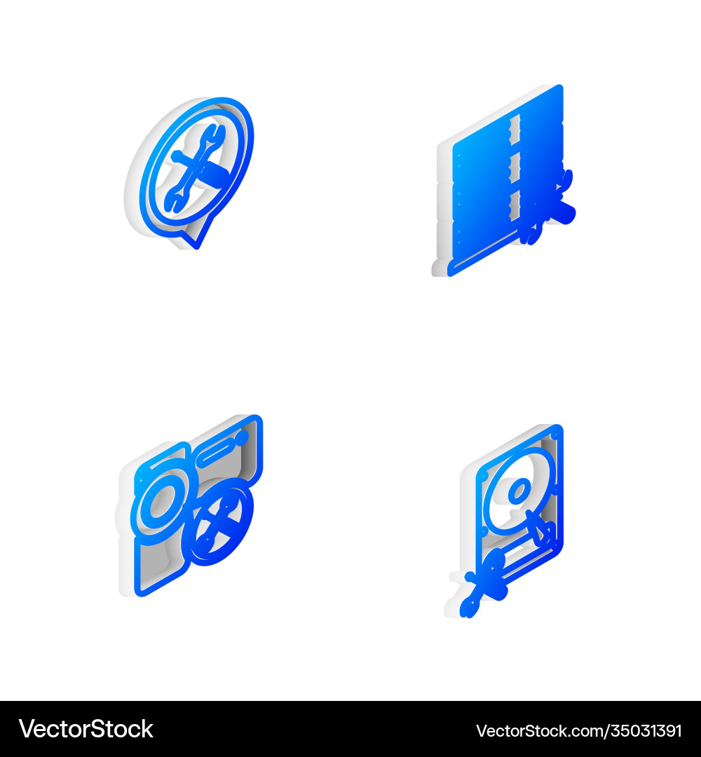 Set isometric line database server service Set isometric line database server service vector image