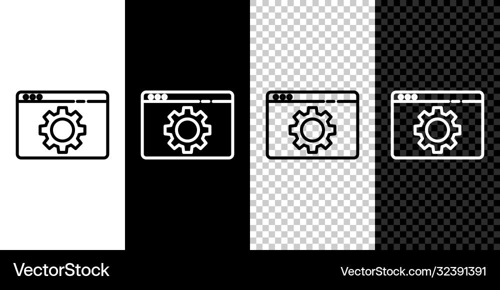 Set line browser setting icon isolated on black Set line browser setting icon isolated on black vector image
