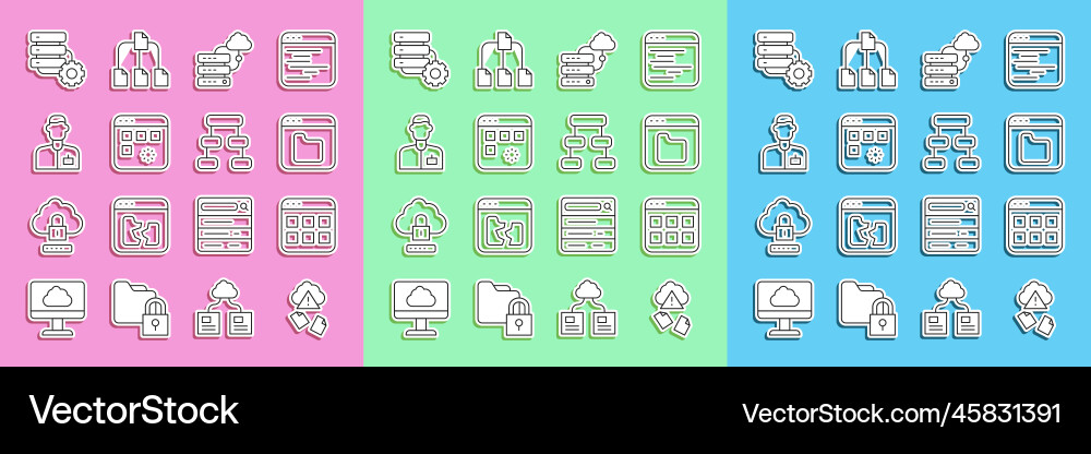 Set line cloud hacking browser files network Set line cloud hacking browser files network vector image