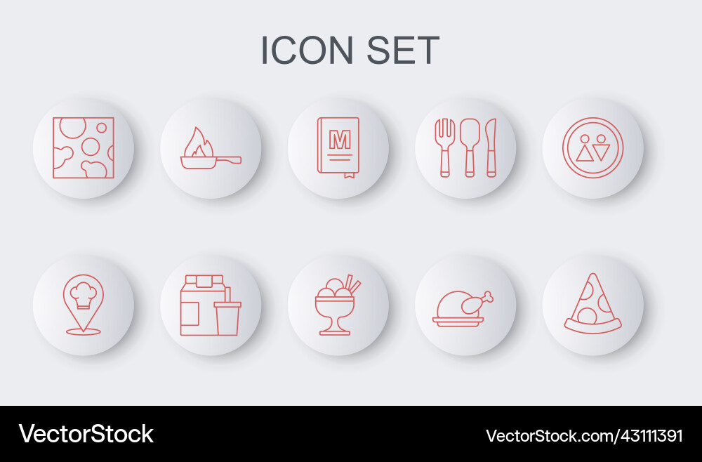 Set line slice of pizza chef hat with location Set line slice of pizza chef hat with location vector image