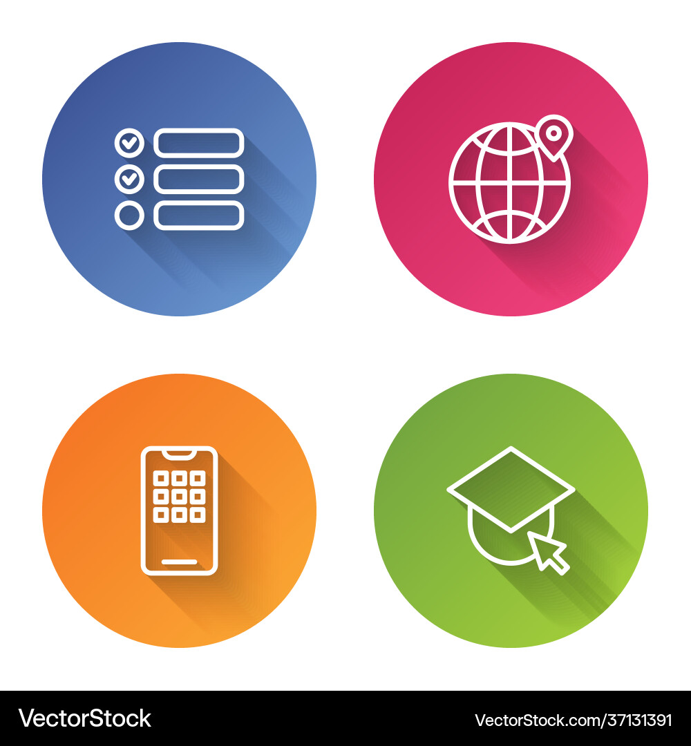 Set line task list location on globe mobile vector image