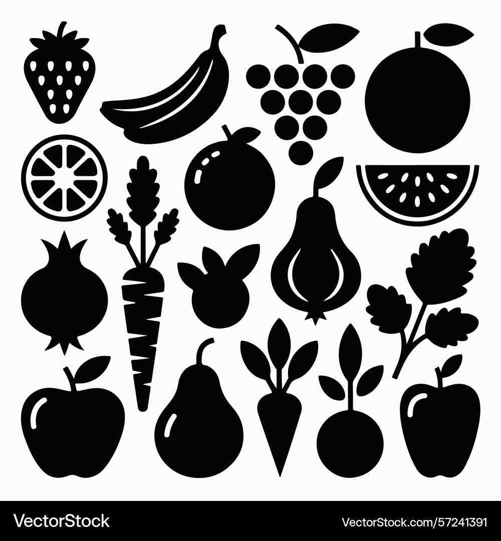 Silhouettes pack of various fruits and vegetables Silhouettes pack of various fruits and vegetables Vector Image