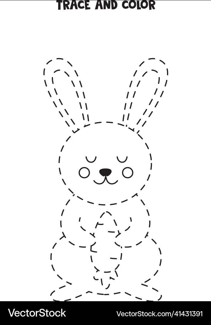 Trace and color cute easter rabbit worksheet Vector Image