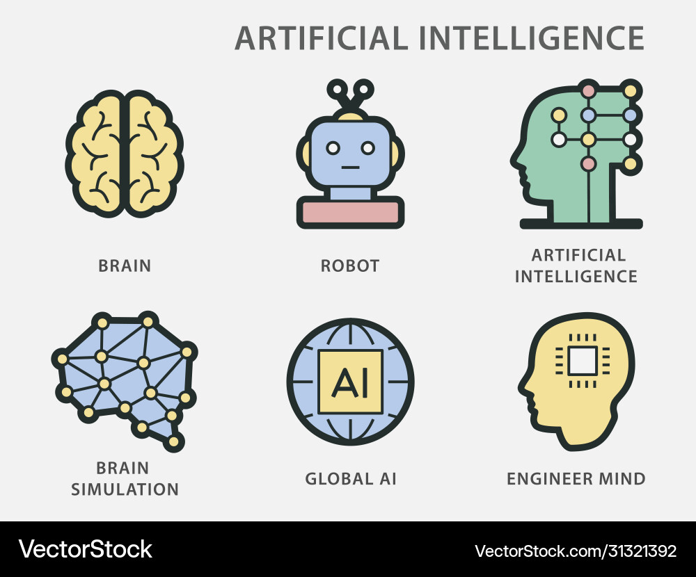 Artificial intelligence icons for graphic and web Vector Image