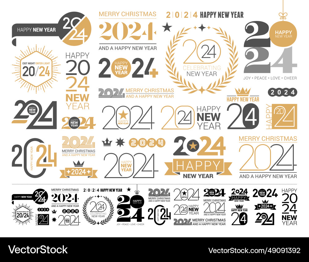 Big set of 2024 number design template in gold Big set of 2024 number design template in gold vector image