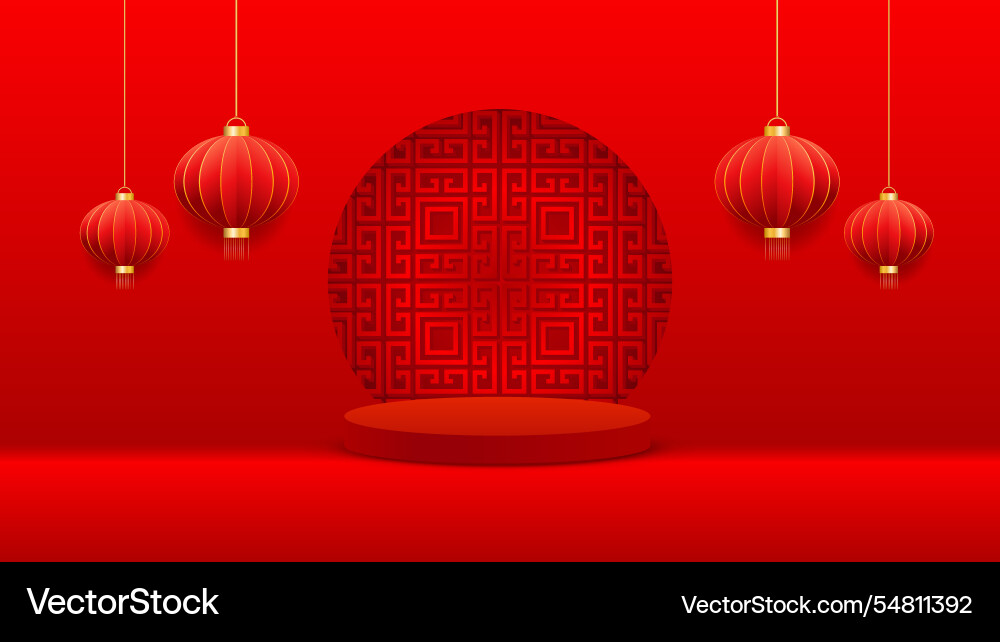 Chinese new year with podium Chinese new year with podium vector image