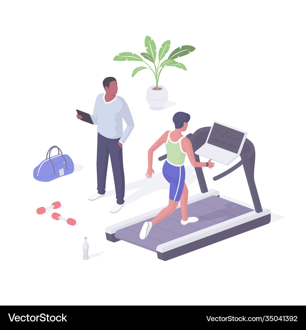Fitness class cardio machine realistic isometry Fitness class cardio machine realistic isometry vector image