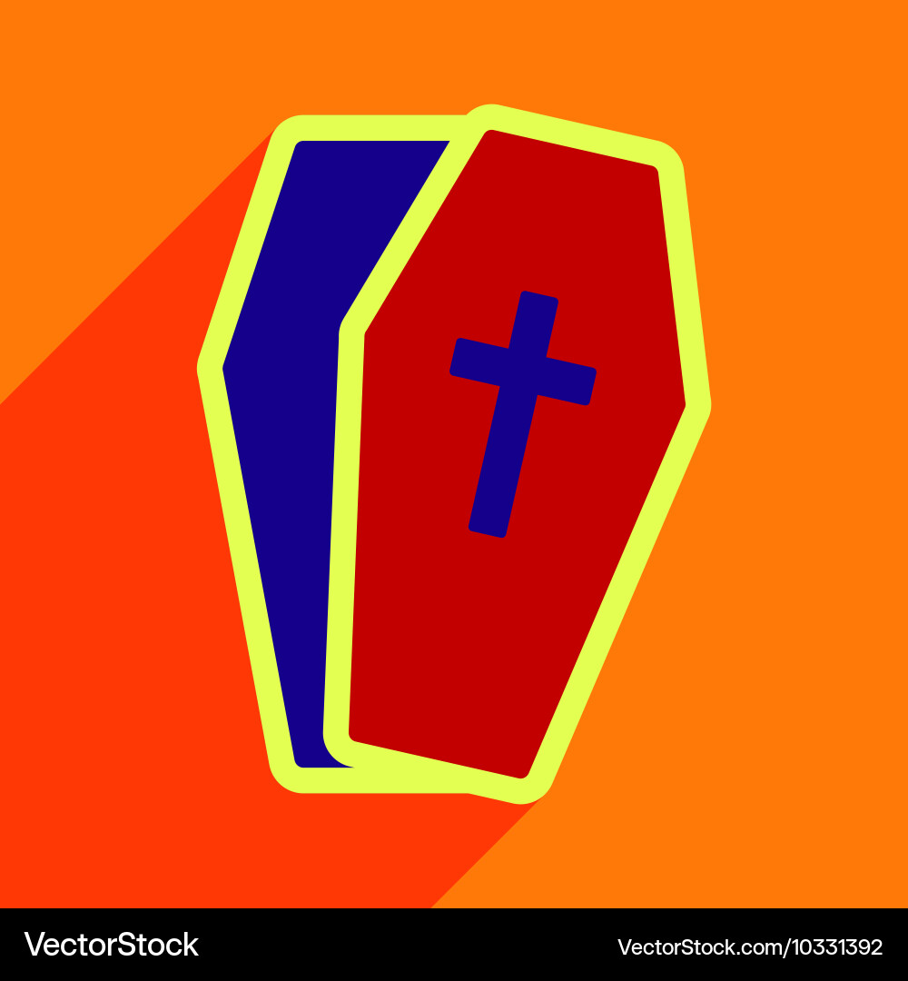 Flat with shadow icon open coffin on a colored vector image