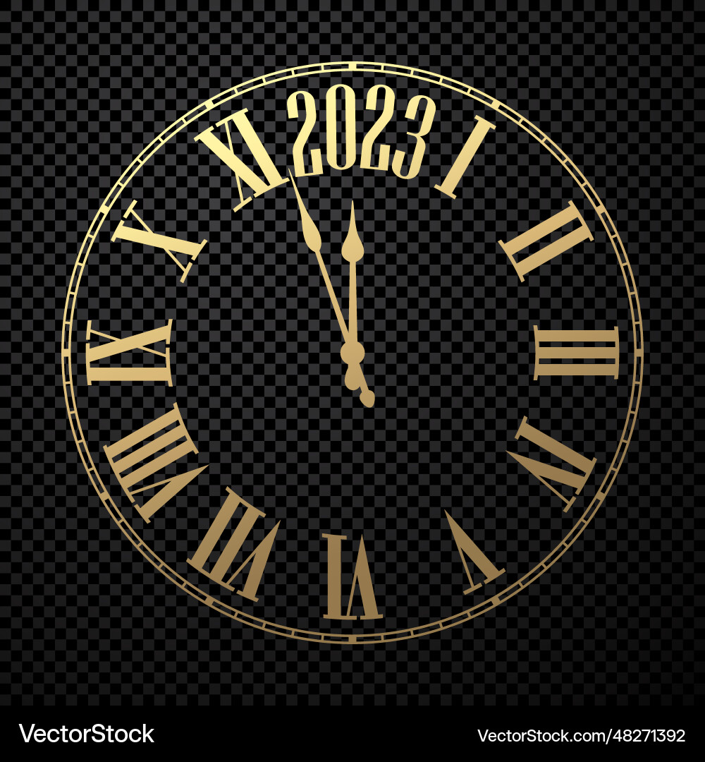 Golden clock showing 2023 on transparent Golden clock showing 2023 on transparent vector image