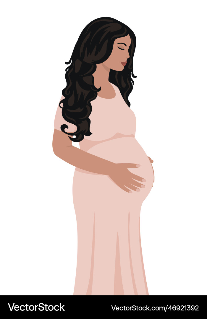 Happy Pregnant Woman in Pink Dress vector image