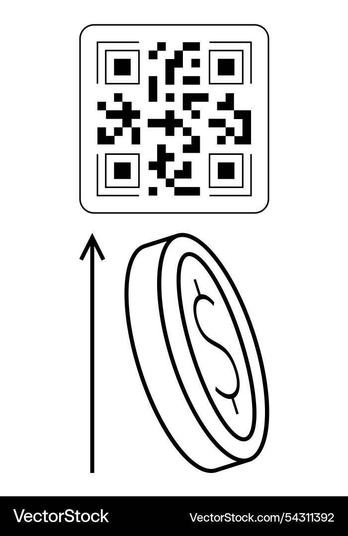 Qr code and coin with arrow digital Vector Image